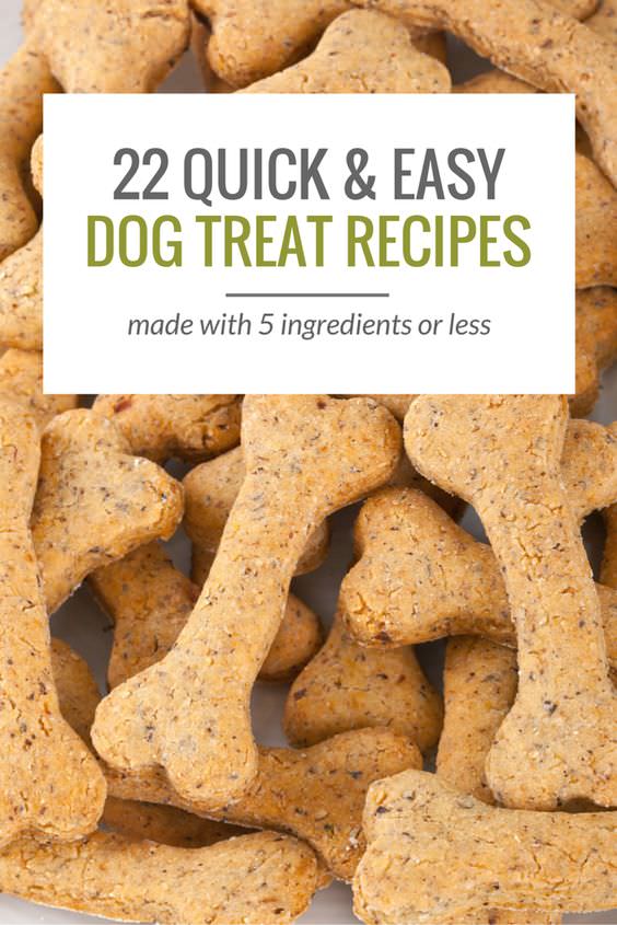 Looking for some simple dog treat recipes? Here are 22 homemade dog treat recipes, all made with 5 ingredients or less.